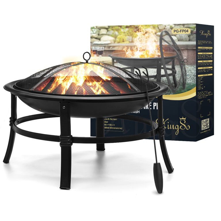 KingSo 26 inch Fire Pit for Outdoor Round Wood Burning Fire Pit Bowl with Mesh Screen and Fire Po... | Walmart (US)