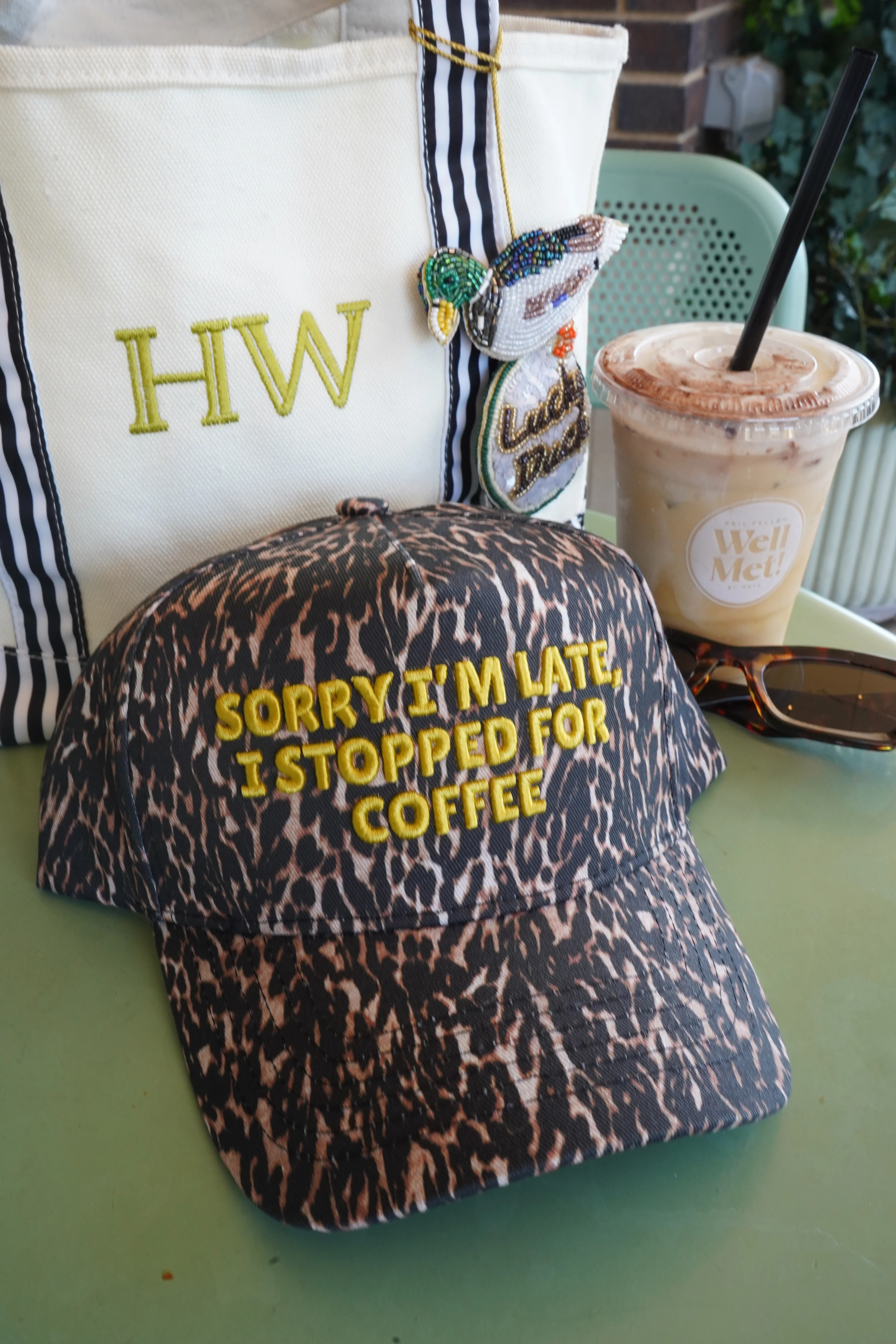 Sorry I'm Late, I Stopped for Coffee - Luxe Leopard Trucker Hat | KenzKustomz