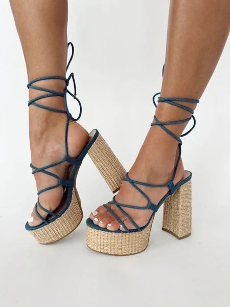 Denim Lace Up Platform Heel | Lane 201 Boutique