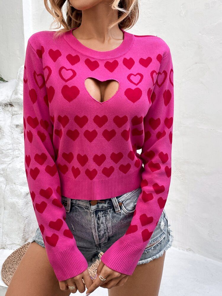 Heart Pattern Cut Out Sweater | SHEIN