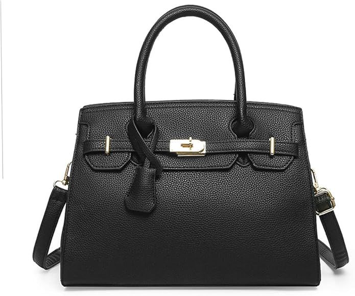Women's Top Handle Satchel with Detachable Strap Ladies Designer Leather Crossbody Bag (B-Black) | Amazon (US)