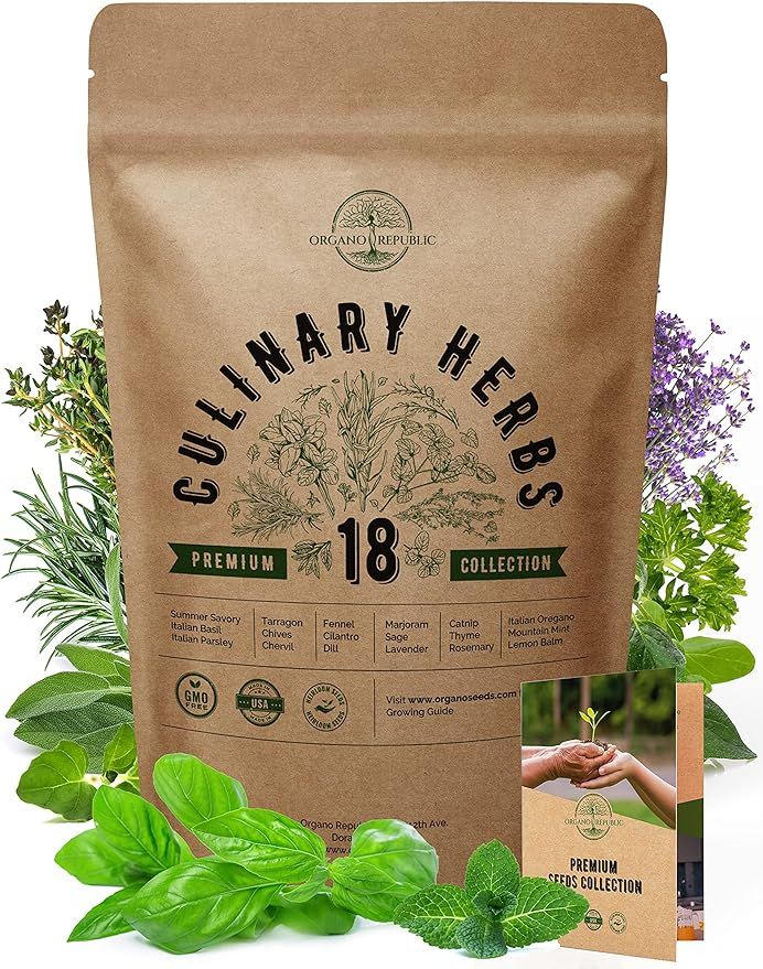 18 Culinary Herbs Seeds Variety Pack - Heirloom, NON-GMO, Herbs Seeds for Planting Outdoor and In... | Amazon (US)