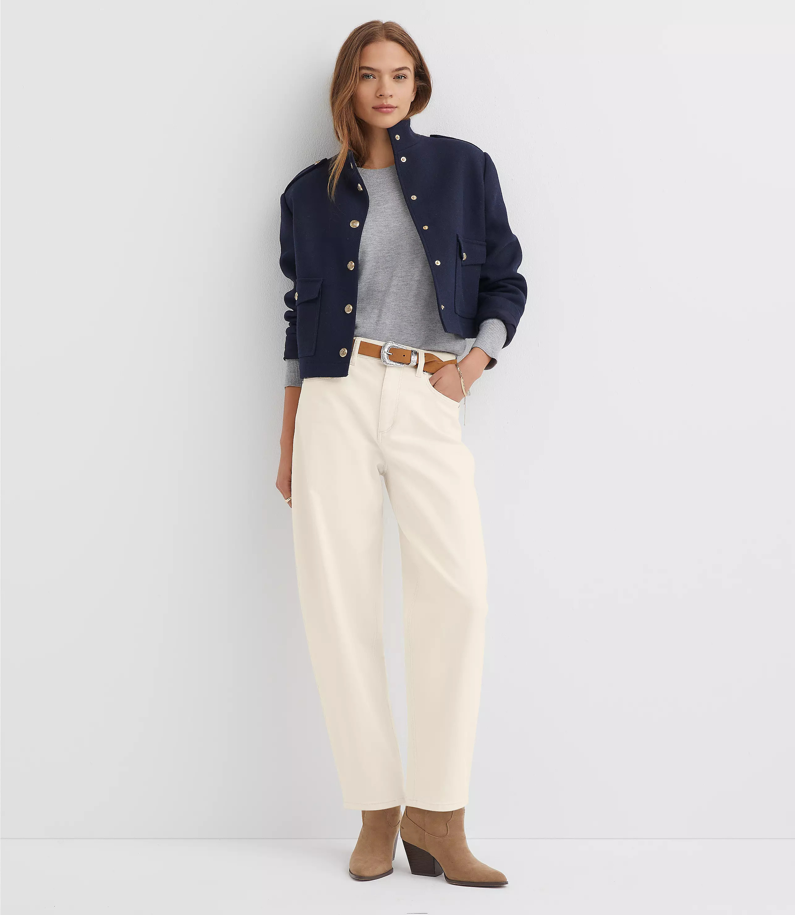 High Rise Barrel Jeans in Ivory | LOFT