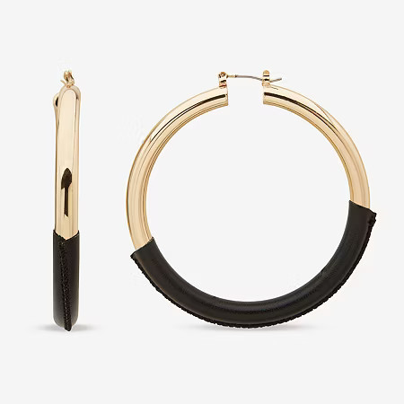 Worthington Gold Tone & Black Leather Wrap Womens 37mm Hoop Earrings, One Size, Black | JCPenney