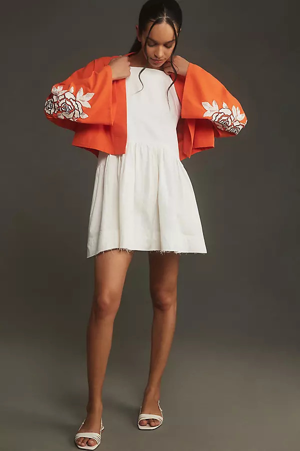 By Anthropologie Linen Cropped Embroidered Top | Anthropologie (US)