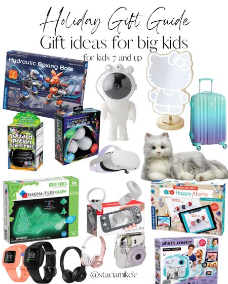 Older kids and young tween gift ideas

Hydraulic boxing bots 
Magna tiles glow in the dark 
Glow LED Juggling Balls
Garmin Tween Fitness Trackers and in black (we’ve even re-bought these)
Astronaut Galaxy Projector
Hello Kitty Vanity Mirror
Ombre Spinner Luggage
Lifelike Interactive Kitty Cat
Happy Atoms- Magnet Atoms and iPad Game
Photo Creator – Instant Print Camera (we own and love)
Instax Mini 12 Camera
Beats Solo Wireless Headphones (totally recommend for tweens)
Nintendo Switch Lite – best gaming device for kids
Meta Quest 2 – on my tween’s wish

#LTKGiftGuide