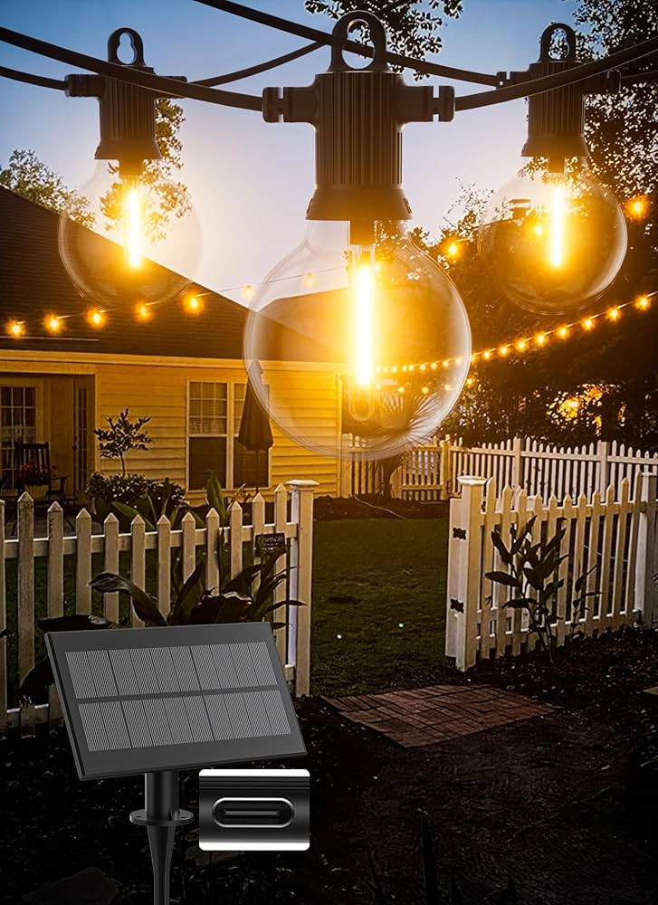 Zuske Solar String Lights Outdoor Waterproof 100FT with USB Port and 52 Shatterproof G40 Bulbs(2 ... | Amazon (US)