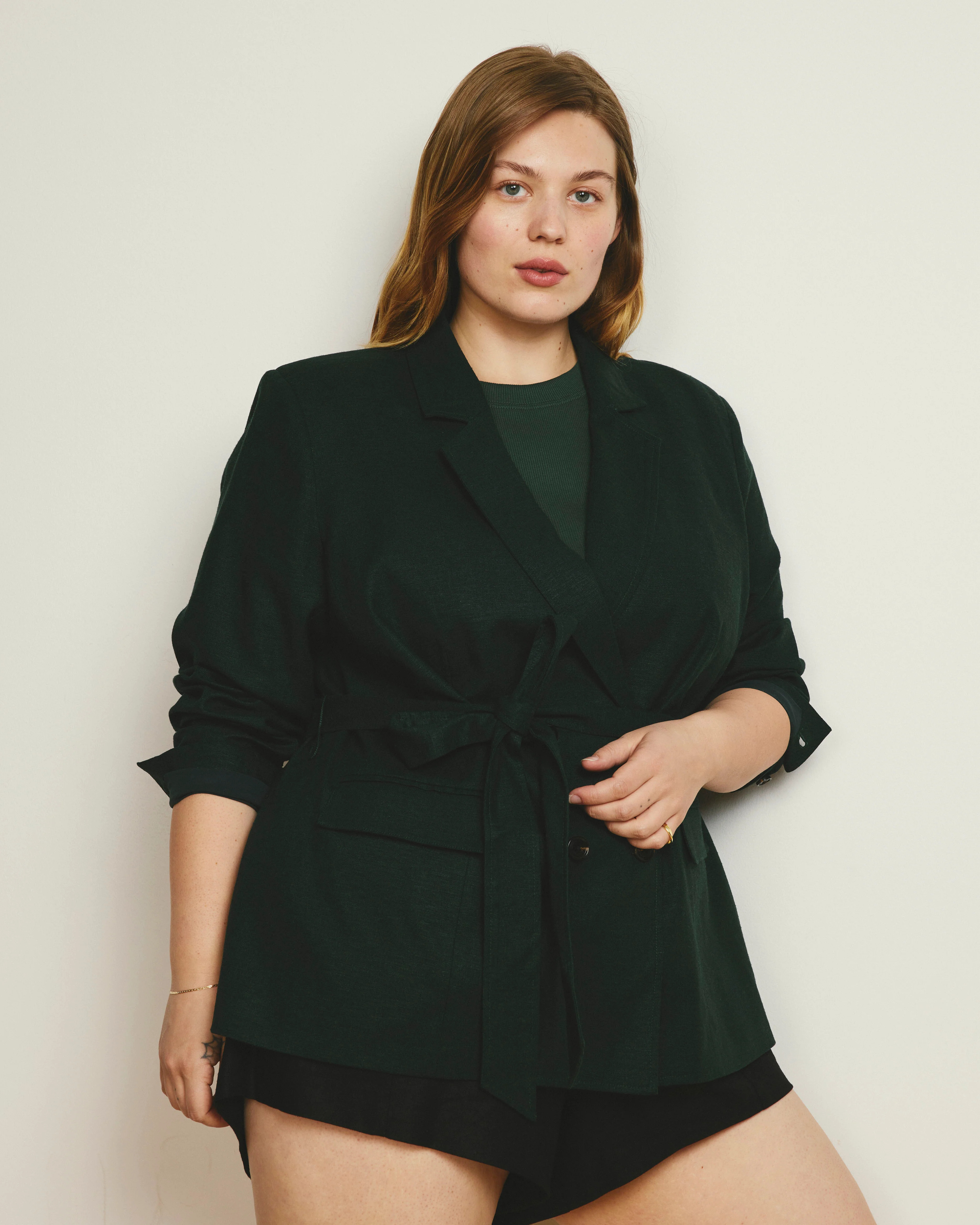 Belted Double Breasted Linen Blend Blazer - Forest Green | Universal Standard