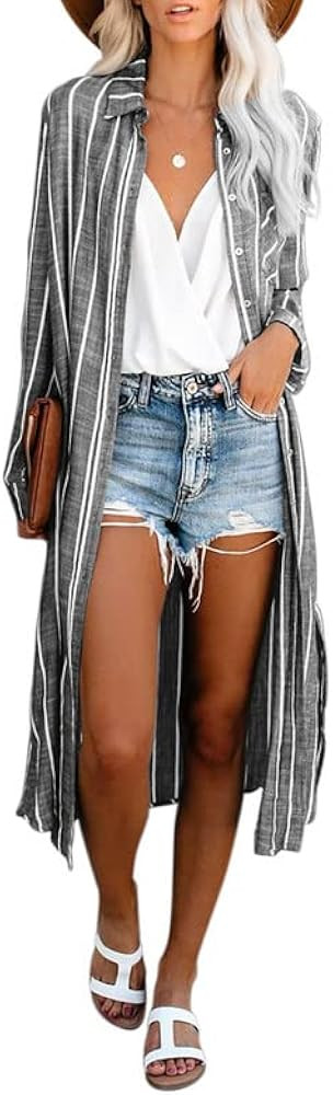 Dokotoo Womens 2024 Fashion Striped Kimono Denim Shorts Outfit Jean Shorts Outfit Amazon Shorts 2024 | Amazon (US)
