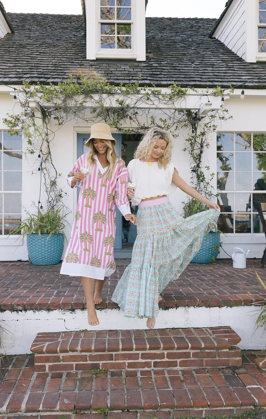 Addison Maxi Contrast Dress - Pink/White Palm | Fancyd Boutiqe