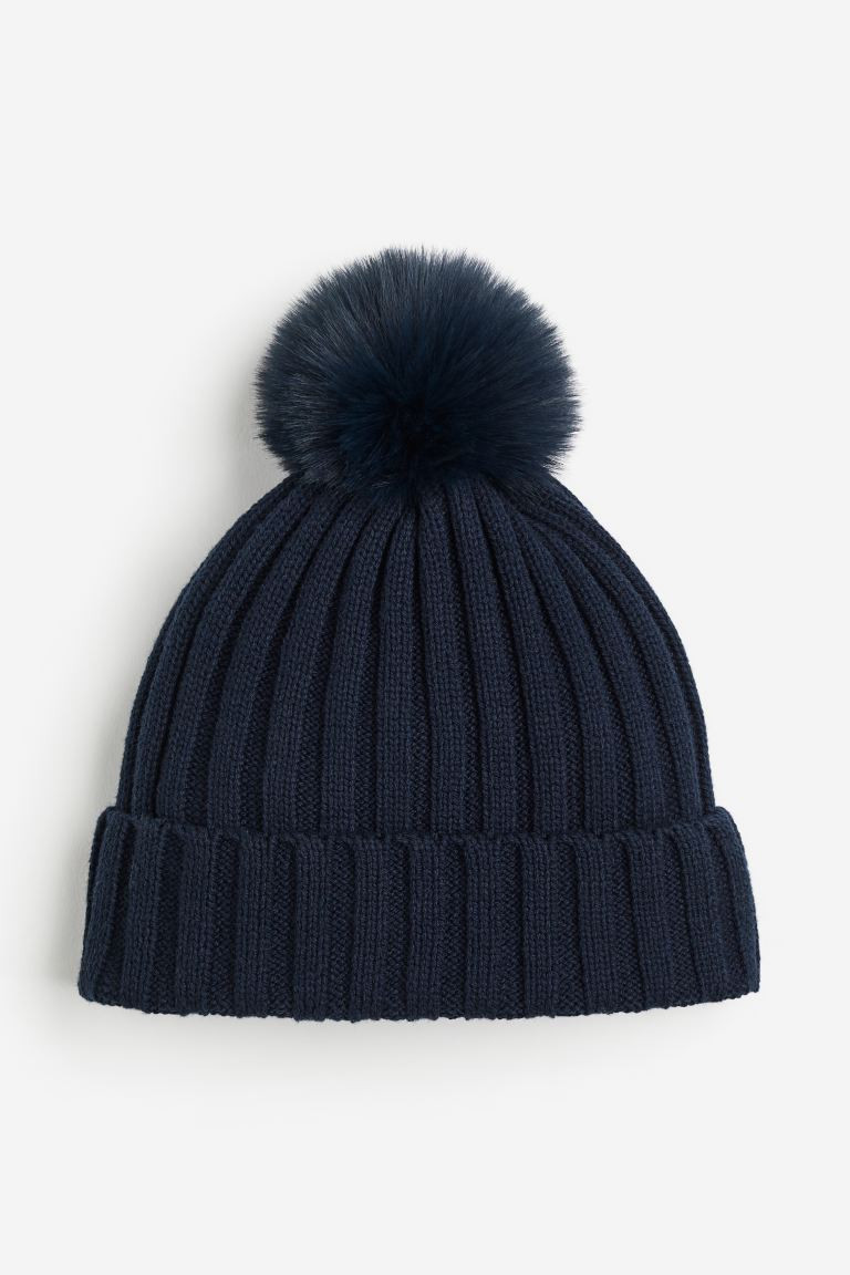 Rib-knit Pompom Hat - Dark blue - Kids | H&M US | H&M (US + CA)