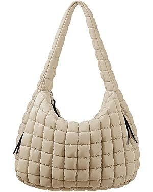 Quilted Puffer Tote Bag for Women Large Tote Bag Puffy Tote Bag with Zipper Lightweight Hobo Bag ... | Amazon (US)