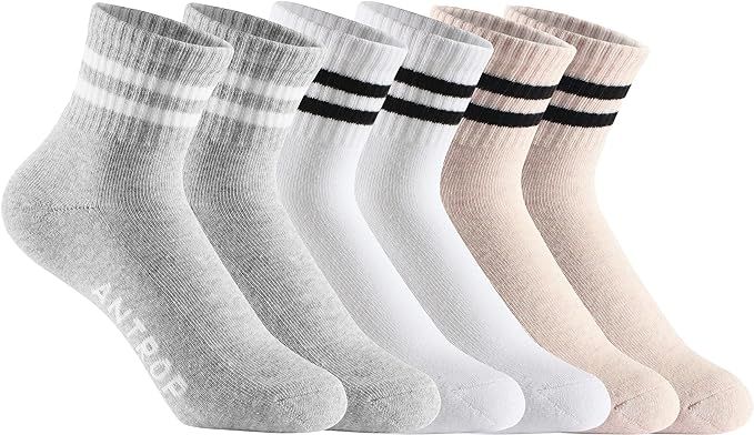 ANTROP WoMen Quarter Crew Cotton Heel Tab Athletic Running Cushion Socks （6 Pairs） | Amazon (US)