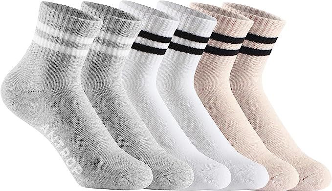 ANTROP WoMen Quarter Crew Cotton Heel Tab Athletic Running Cushion Socks （6 Pairs） | Amazon (US)