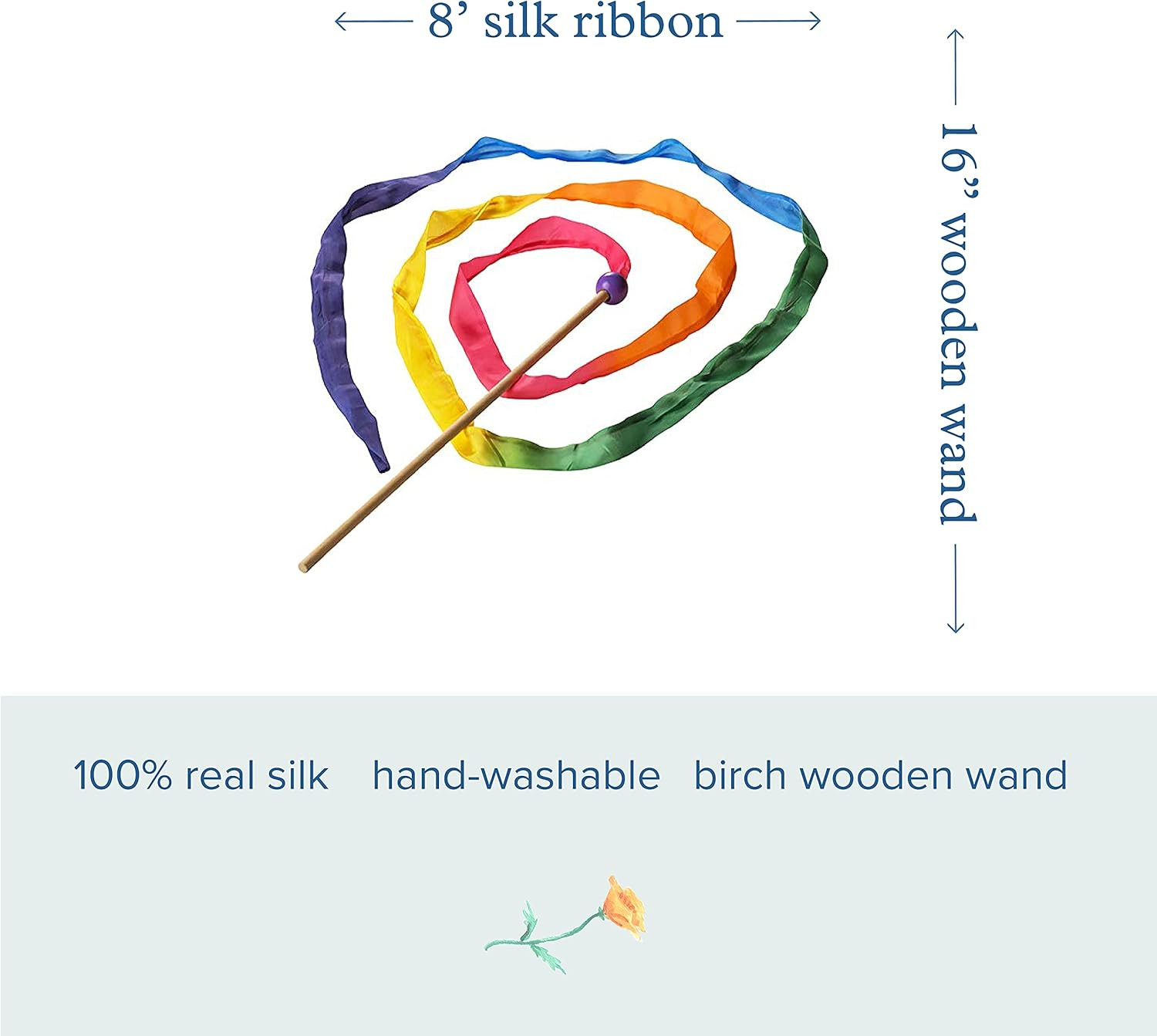 Sarah's Silks Rainbow Streamer - 8' Long Ribbon Wand for Kids, Pretend Play, Dance, Baton Stick T... | Amazon (US)