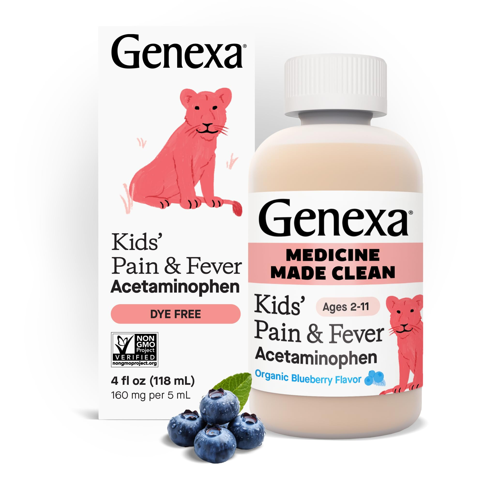 Genexa Kids’ Clean Pain & Fever Acetaminophen, Dye Free, 0% Artificial Additives, Delicious Org... | Amazon (US)