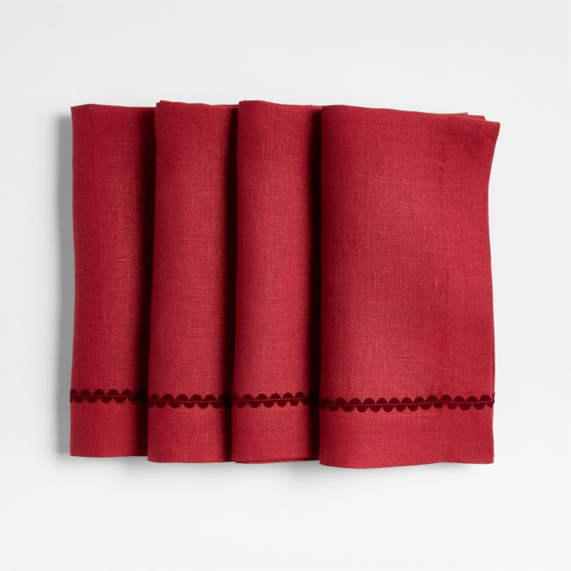 Red Rickrack Trim Napkins, Set of 4 | Crate & Barrel | Crate & Barrel