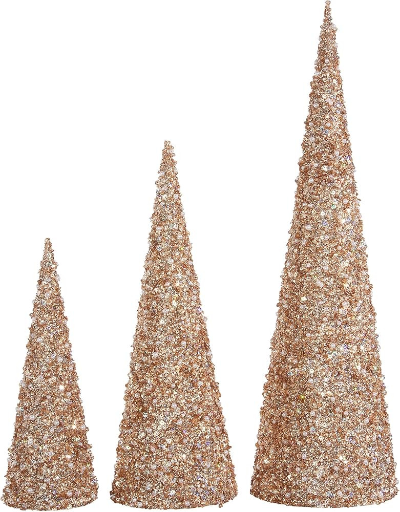 Raz 22 Inch, 17 Inch and 12 Inch High Jeweled Glittered Cone Christmas Trees Set of 3 - Champagne... | Amazon (US)
