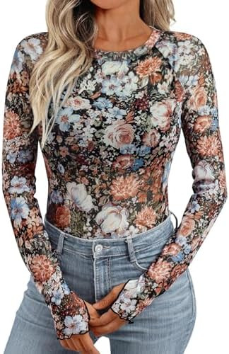 Dealmore Womens Mesh Sheer Lace Going Out Slim Fitted See Through Tops Fall Fashion Outfits Cloth... | Amazon (US)