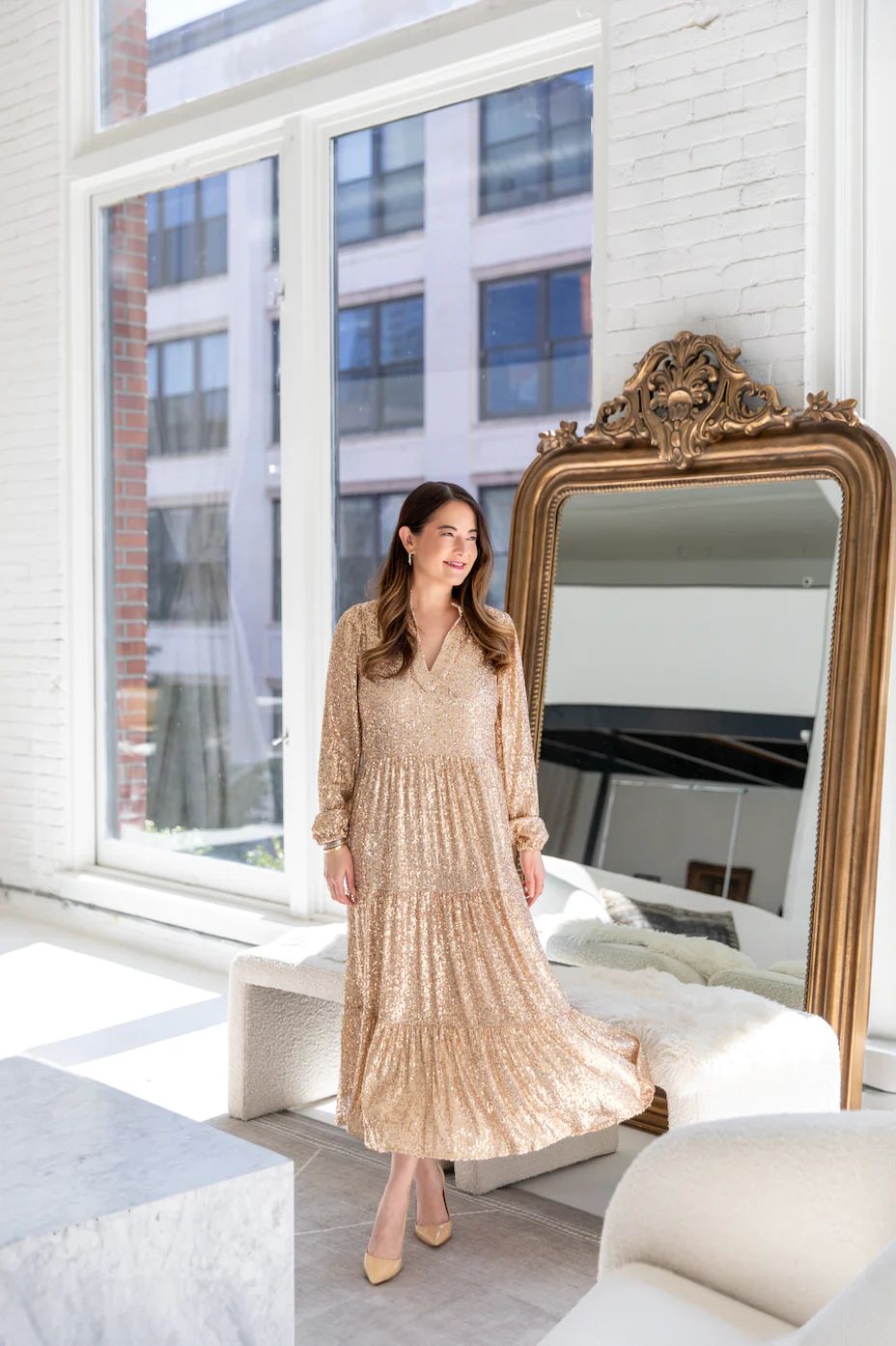 Gold Anne Sequin Maxi Dress | Sail to Sable