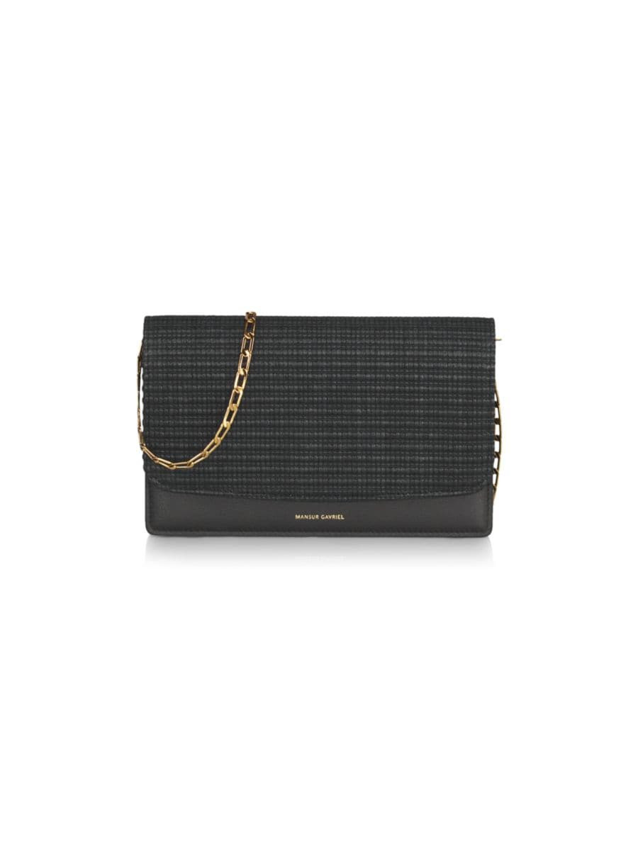 Mansur Gavriel Leather &amp; Raffia Chain Crossbody Wallet | Saks Fifth Avenue