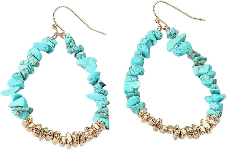 Teardrop Stone Beaded Dangle Earrings Colorful Natural Stone Bohemian Statement Hoop Earrings for... | Amazon (US)