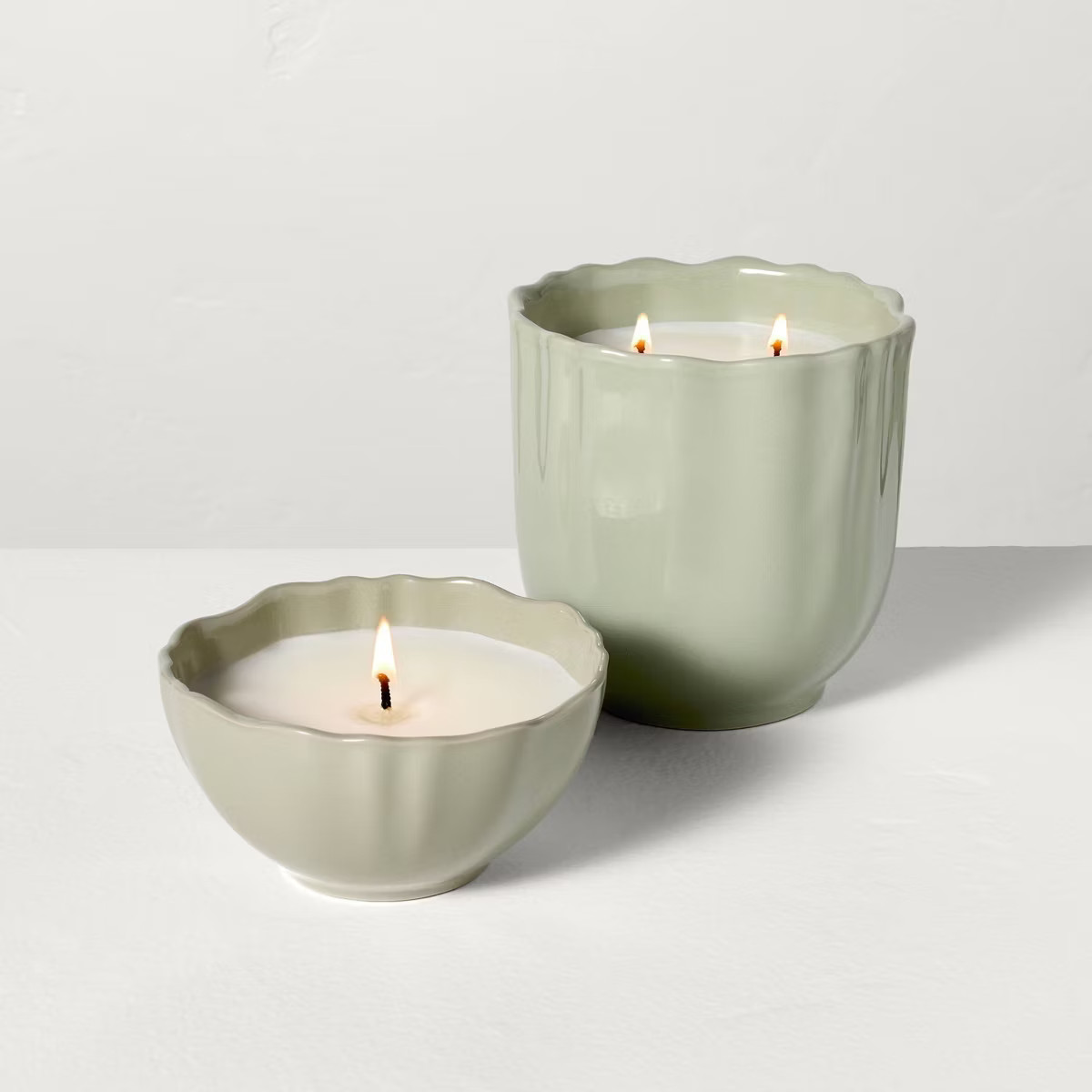 Scalloped Ceramic Lemon and Cedar Jar Candle Green - Hearth & Hand™ with Magnolia | Target
