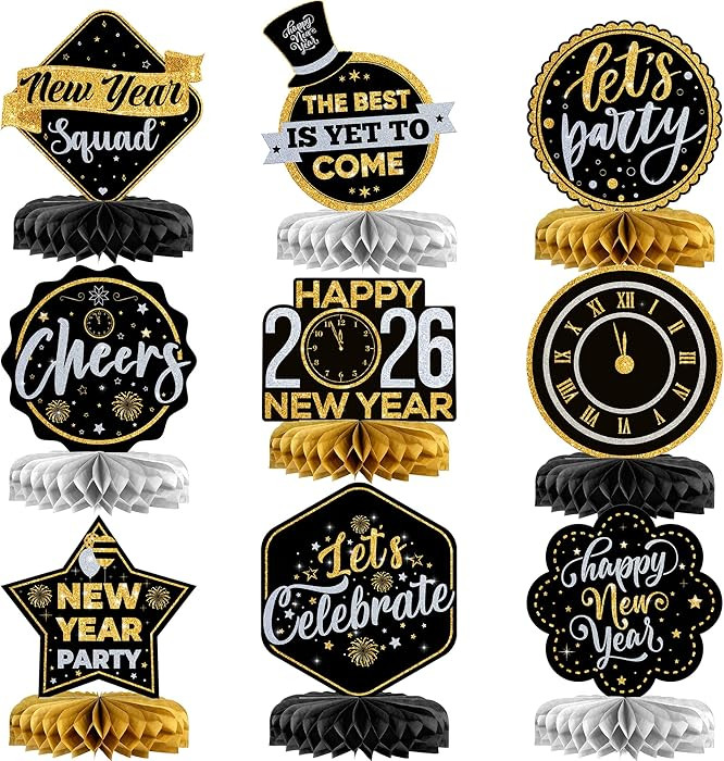 KatchOn, New Years Centerpieces For Tables - Pack of 9 | New Years Eve Party Supplies 2026 | Blac... | Amazon (US)