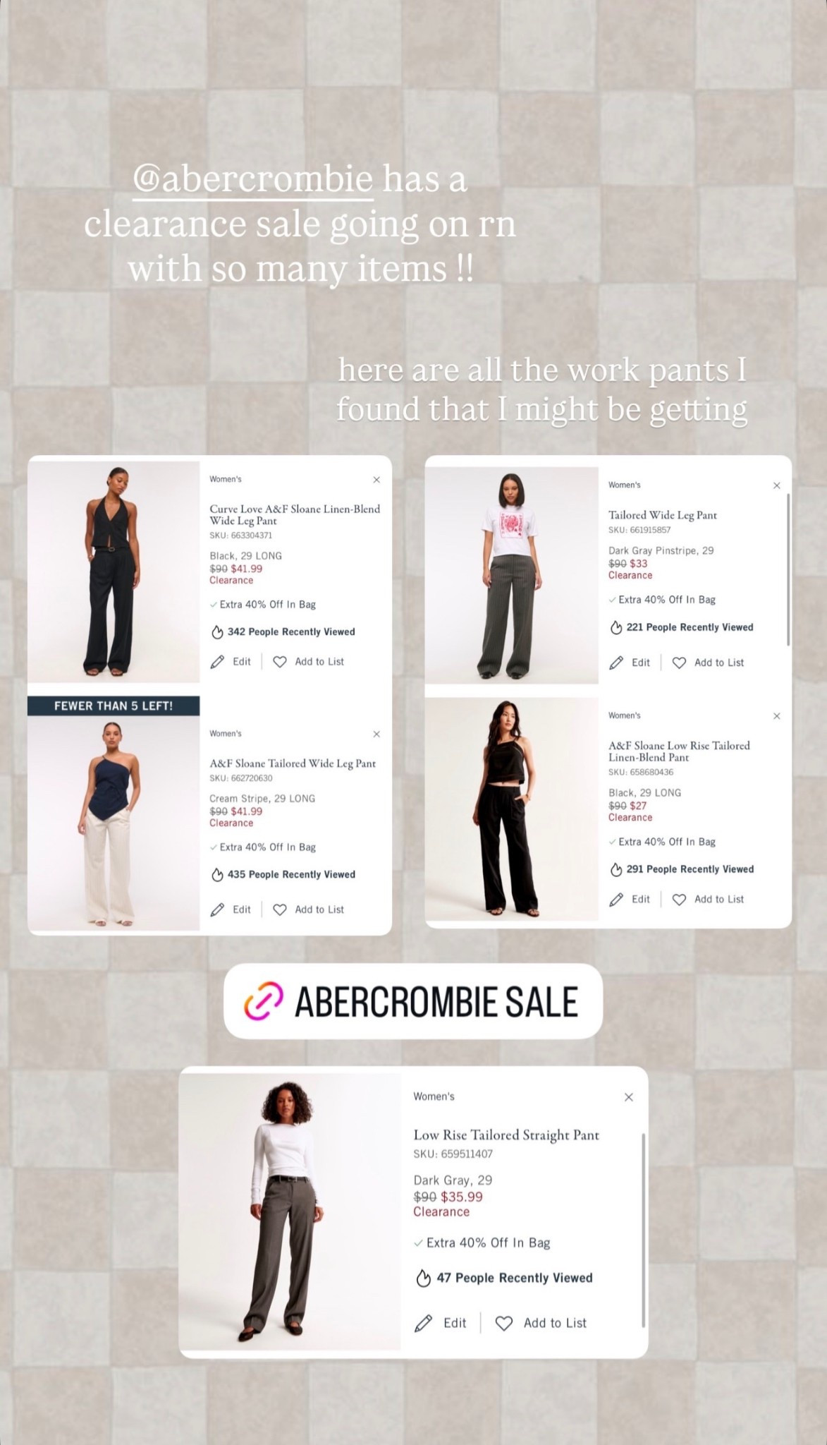 ABERCROMBIE WORK PANTS

#LTKStyleTip #LTKSaleAlert #LTKMidsize