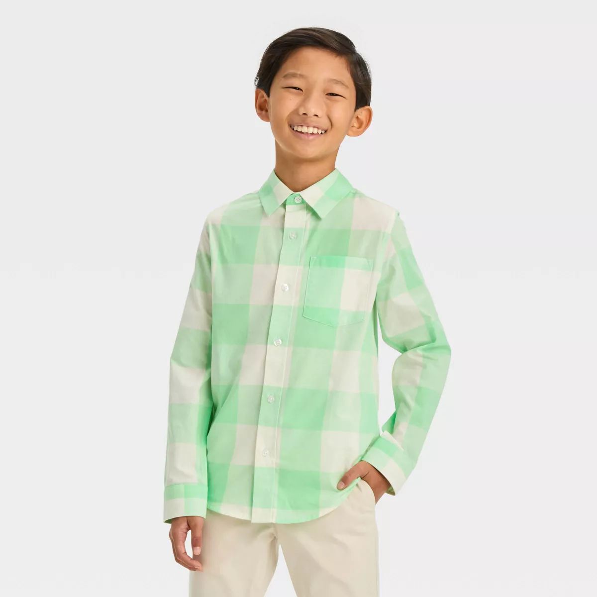 Boys' Long Sleeve Printed Poplin Button-Down Shirt- Cat & Jack™ | Target