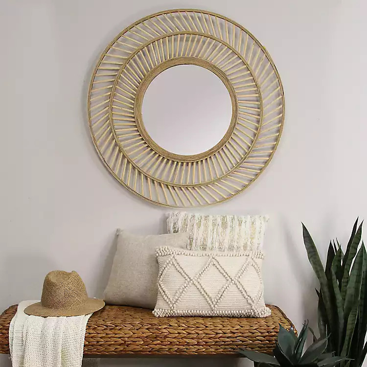 Round Double Frame Rattan Mirror | Kirkland's Home