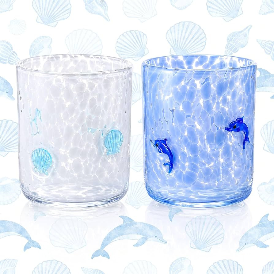 2 Pcs Ocean Icon Juice Glass 14 oz Dolphin Seashell Reusable Stemless Icon Drinking Glasses Cups ... | Amazon (US)