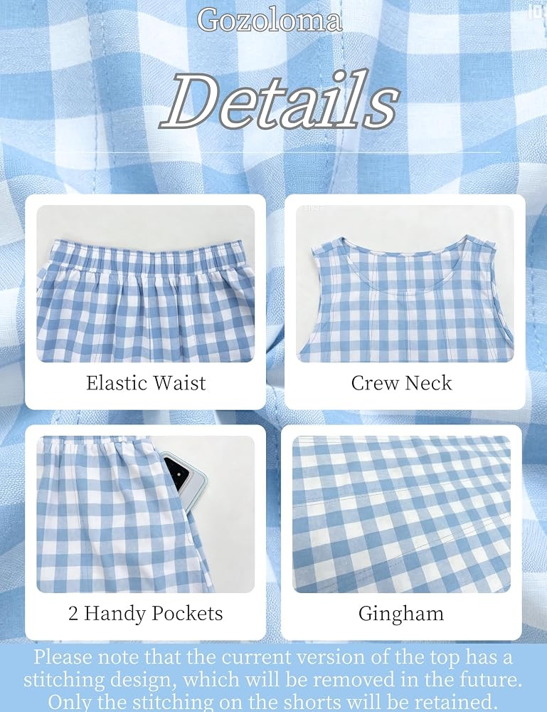 Gozoloma Women's Oversized Gingham 2 Piece Set Crewneck Sleeveless A-Line Top and Relaxed Shorts ... | Amazon (US)