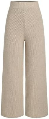 CIDER Lounge Pants Women Wide Leg Mid Waist Ribbed Knit Pants Casual Solid Warm Wool-Blend Sweatp... | Amazon (US)