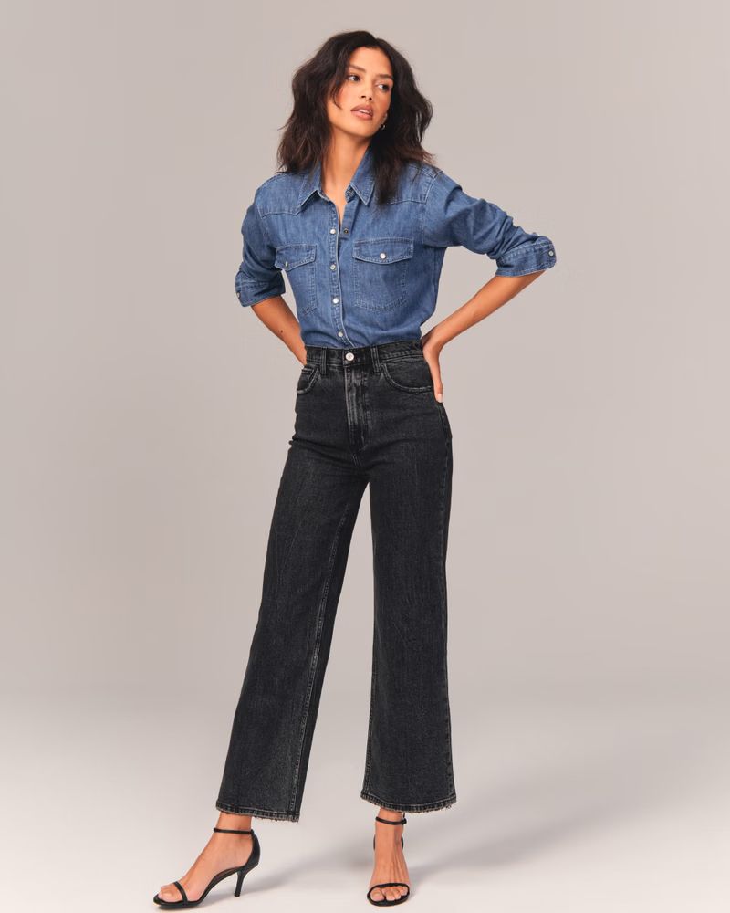 Ultra High Rise Cropped Wide Leg Jeans | Abercrombie & Fitch (US)