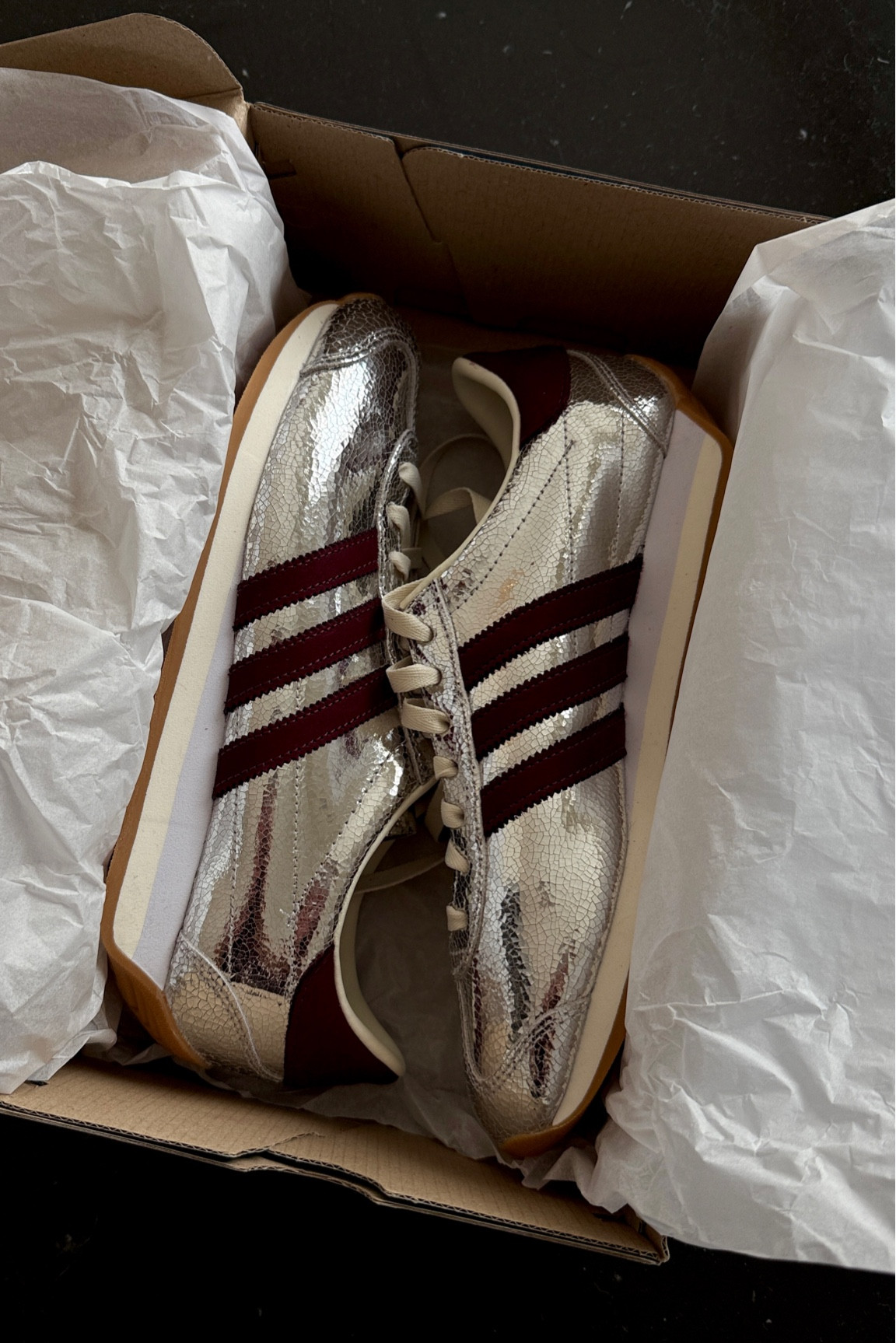 Adidas silver metal burgundy country og sneakers trainers

#LTKshoes #LTKspring #LTKstyletip