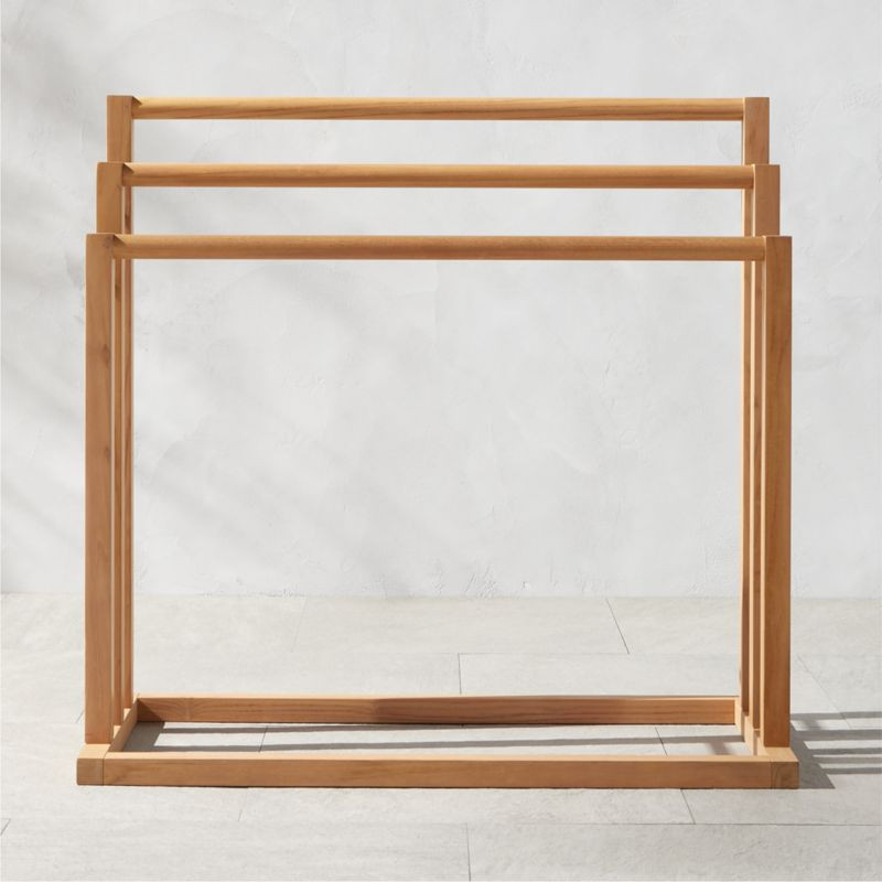 Pinet Modern Teak Outdoor Towel Rack | CB2 | CB2