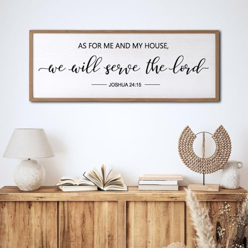 As For Me And My House We Will Serve The Lord Framed Wall Art, 32''×12'' Horizontal Positive Religious Rustic Bible Verse, Vintage Holy Catholic Scripture Decor for Christian God Jesus Christ Prayer | Amazon (US)