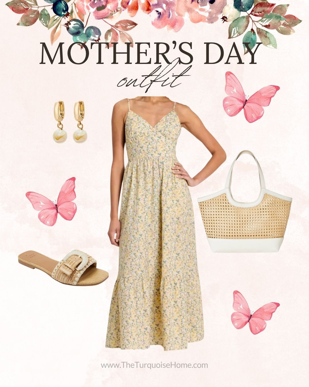 This soft floral midi dress is the perfect mix of feminine and comfortable: lightweight, flattering, and easy to wear all day long. I paired it with neutral woven slides, a chic straw tote, and simple gold + pearl earrings for a polished but relaxed outfit that works for brunch, church, or a sweet day spent with family on Mother's Day!

Everything is in soft, natural tones that feel fresh for spring and easy to mix with pieces you already own!
✨ Easy, breathable dress
✨ Neutral accessories you’ll wear all season
✨ Comfortable + pulled-together (my favorite combo!) 

 #LTKMothersDay #LTKmomlife #LTKMidsize