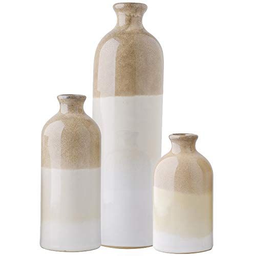 TERESA'S COLLECTIONS Large Modern Farmhouse Ceramic Vase, Home Décor Accents, Rustic Beige White... | Amazon (US)