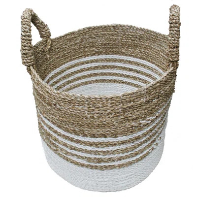 Raffia Stripe Handwoven Natural Rattan Basket Highland Dunes Size: 12" H x 13.5" W x 13.5" D | Wayfair North America