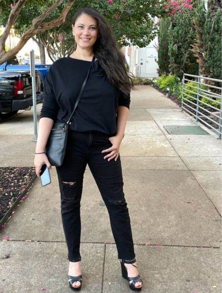 Casual girls’s night outfit. Rita boatneck top from AllSaints (runs large - I’m in a medium so I recommend sizing down one), distressed black denim, wedges, and a trusty crossbody (my favorite purse style).

#LTKfindsunder100 #LTKover40 #LTKmidsize