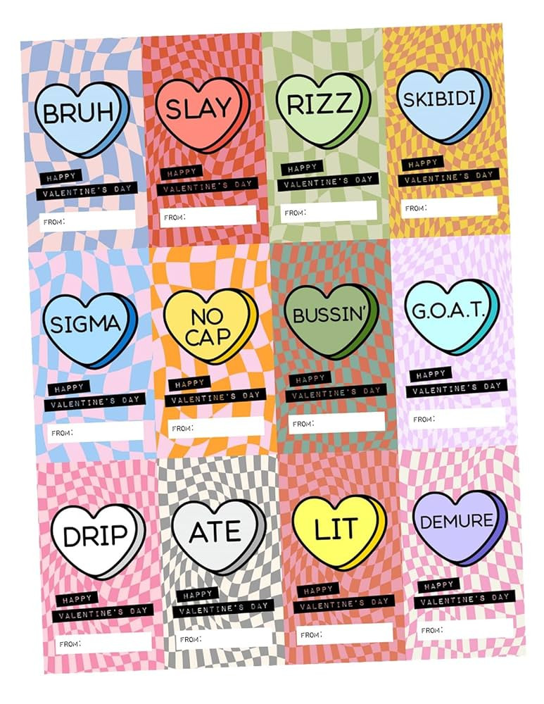Candy Hearts Slang Words Valentine's Day Cards for School, Gen Alpha Kids, Teens, Tweens, Brain R... | Amazon (US)