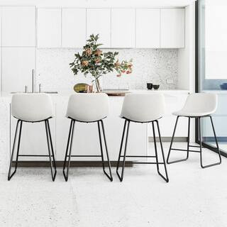 33.5 in. Faux Leather Bar Stools Metal Frame Counter Height Bar Stools in White (Set of 4) | The Home Depot