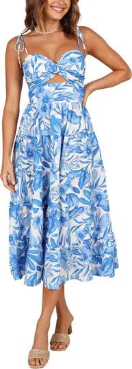 Rose Floral Tie Strap Tiered Midi Dress | Nordstrom