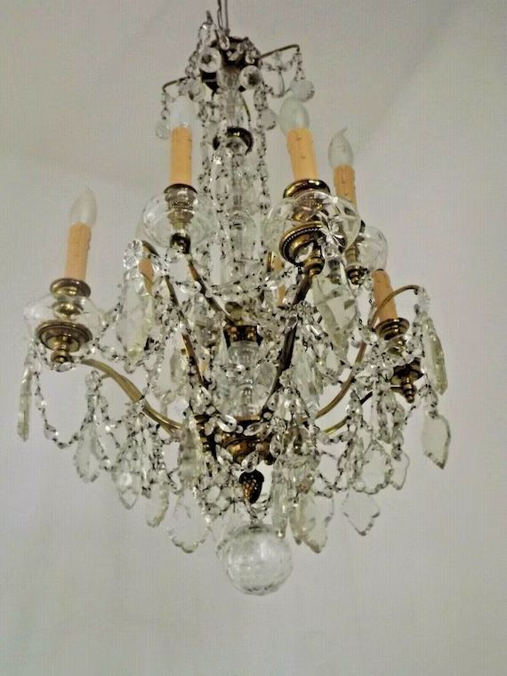 Grand 19th Century French Antique Brass Glass & Crystal 8 Light Chandelier - French Antique Light... | Etsy (CAD)