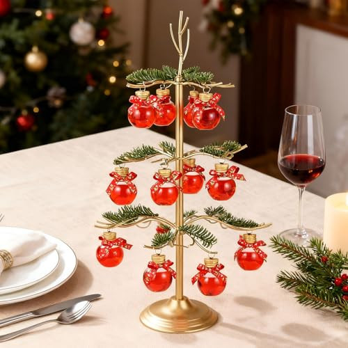 Thyle Christmas Cocktail Tree Stand for Drinks 3 Tier Champagne Tower Holder with 12 Bulb Shaped Clear Bottles and Artificial Green Pine Needles Christmas Ornament Tree for Xmas Wedding Party Decor | Amazon (US)