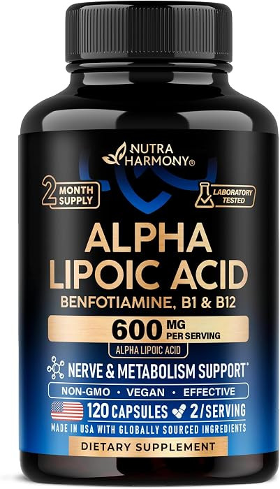 Alpha Lipoic Acid 600mg - ALA Supplement + Benfotiamine B1 & B12 - 120 Caps | Amazon (US)