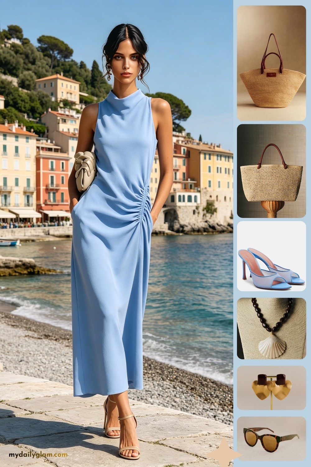 Styled with warm neutrals and woven details for that timeless European summer vibe
This sky blue ruched maxi dress is made for sunlit coastal days.
Effortlessly elegant for every European summer moment.

Sky Blue Ruched Maxi Dress, European Summer Style, Coastal Chic Outfit
#EuropeanSummer #CoastalChic #BlueMaxiDress