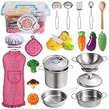 Juboury Kitchen Pretend Play Toys with Stainless Steel Cookware Pots and Pans Set, Cooking Utensi... | Amazon (US)